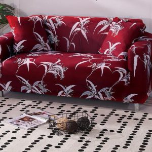 funda de sillon standar tamaño 3 cuerpos diseño rojo con hojas