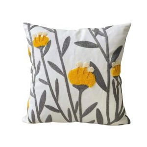Funda de cojin bordado diseño gris amarillo