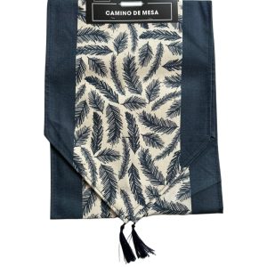 Camino de mesa diseño crudo hojas azules