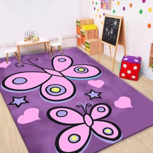 alfombra antideslizante infantil diseño mariposas grandes medida 120x160cms