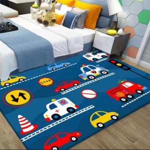 alfombra antideslizante infantil diseño medios de transporte medida 120x160cms