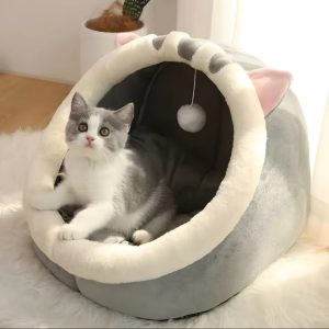 Cama para gato felpa con entretención + almohadón
