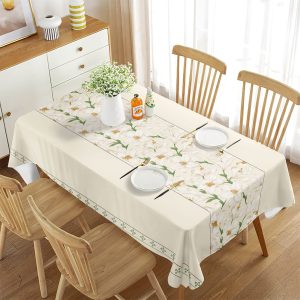 Mantel rectangular antimancha diseño beige con flores 140x220