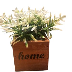 planta decorativa artificial maceta madera