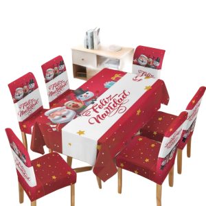 set mantel rectangular + 6 funda de silla navidad