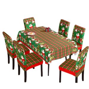 set mantel rectangular + 6 funda de silla navidad diseño verde