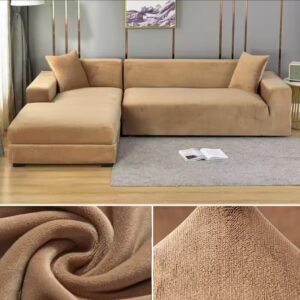 Set 2 Funda standar de Sillón seccional tipo L de 2 partes tela plush gamuzada liso diferentes colores